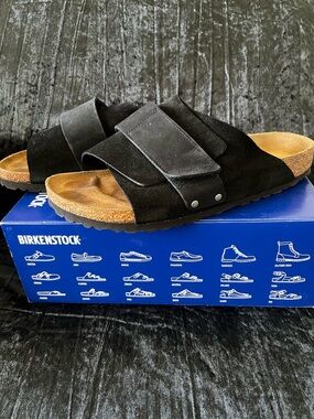 Birkenstock Black Suede Double Strap Slide Sandals
